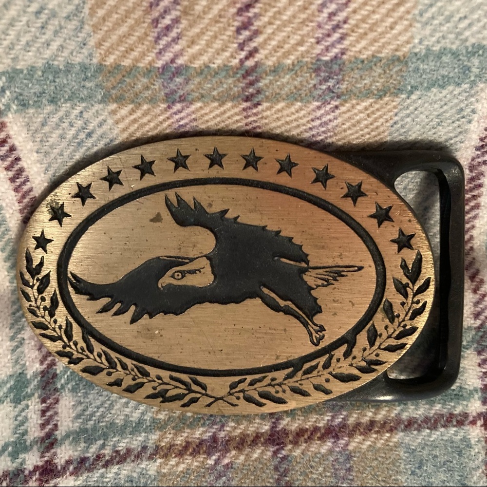 Vintage American Eagle Solid Brass Western Belt Buckle